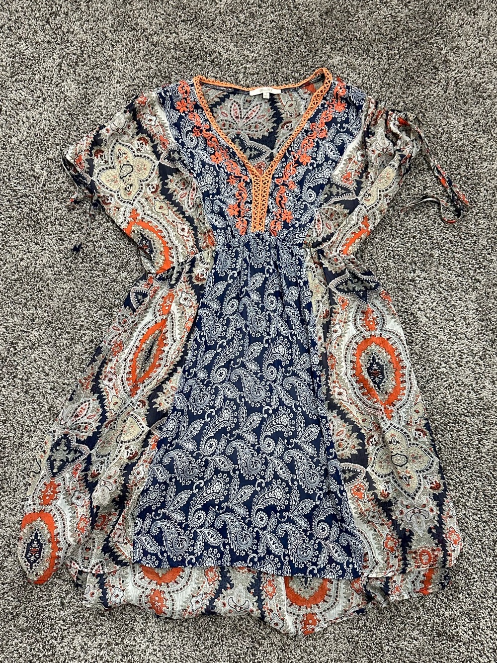 Miss Me Paisley V-Neck Boho Dress (Large)